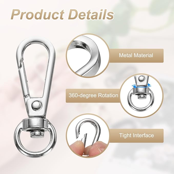 PATIKIL Swivel Lobster Claw Clasps 20pcs Push Gate Snap Hook Metal Trigger Clips Purse Hardware for Keychains Purse Handbag Makings DIY Crafts, Silver White