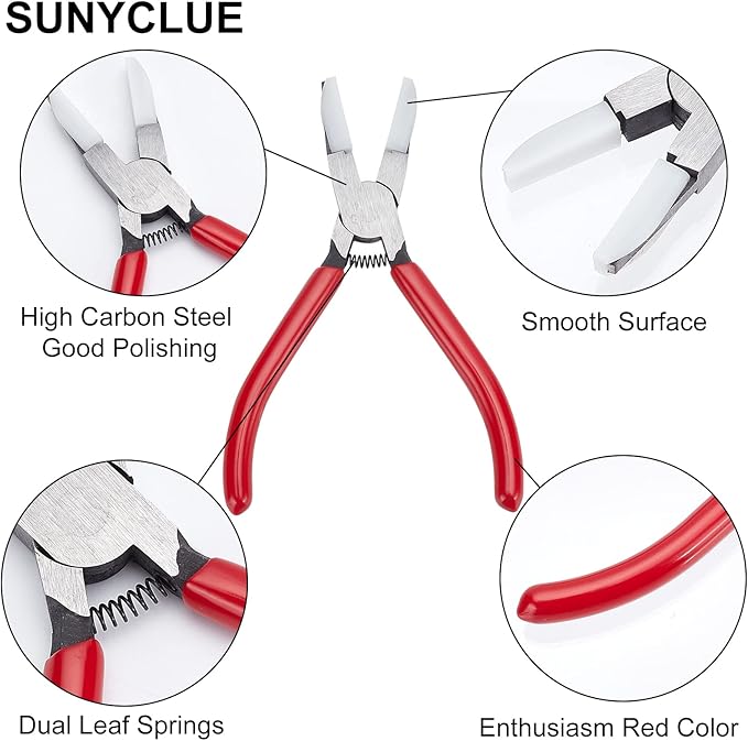 SUNNYCLUE 5.59Inch Rubber Flat Nose Pliers Double Nylon Jaw Mini Precision Plier Wire Beading Jewellery Tools for DIY Jewelry Making Repair Hobby Projects Crafts, Red