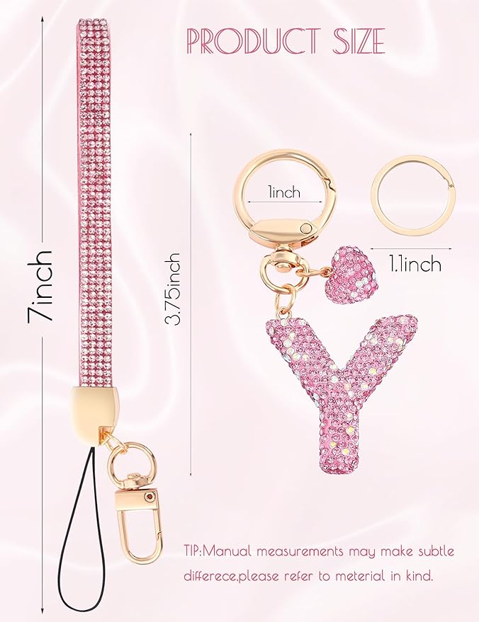 Initial Keychain for Women Girls,Bling Letter Key chain Initial with Heart,Pink Keychain Charms for Backpack Handbag