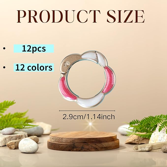 12Pcs Colorful Cute Carabiners Keychain Clip,Sunflower Shape Clip Aluminum Hook Accessories Snap Link Key Chain Ring Hook