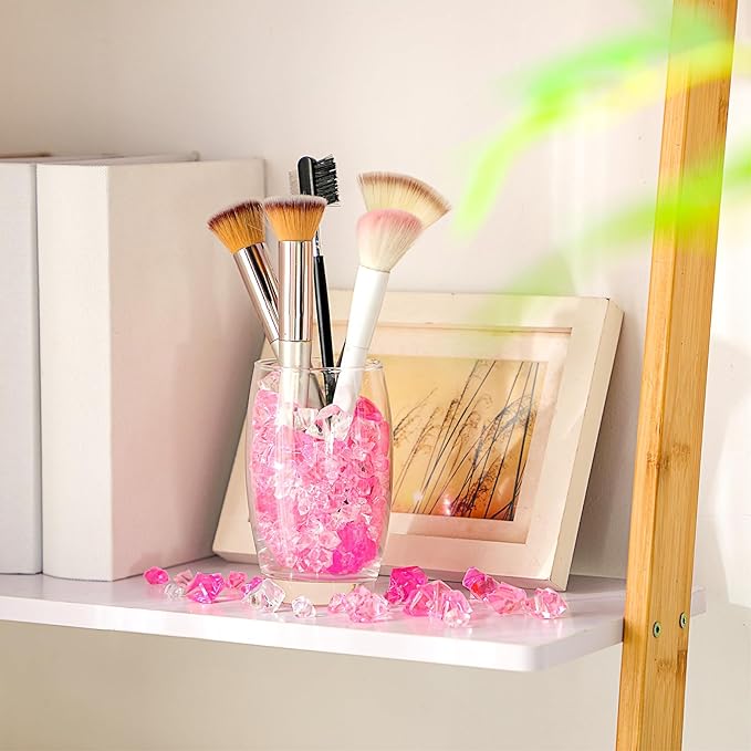 Syhood 570 Pcs 5 Sizes Pink and Clear Fake Crushed Ice Rocks Plastic Gemstones Acrylic Crystal Gems Diamonds for DIY Craft Valentine Day Vase Fillers Fish Tank Makeup Brush Centerpieces Wedding Decor
