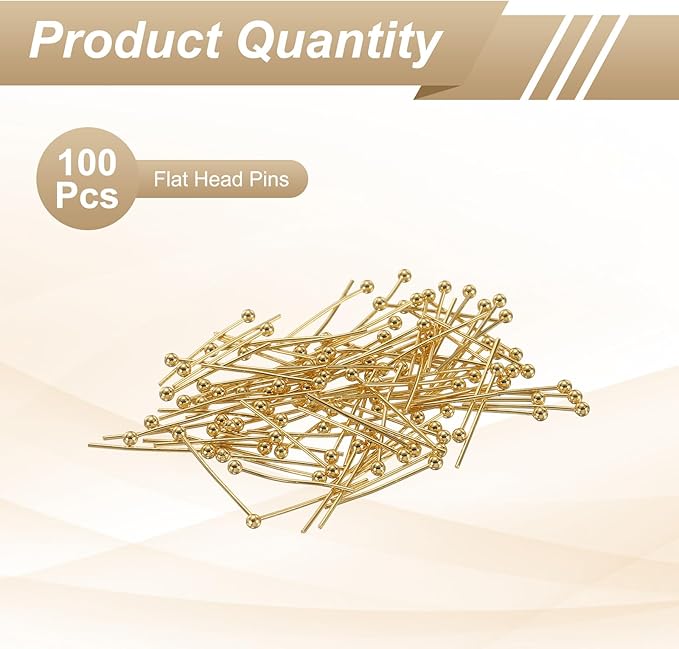 HARFINGTON 100pcs Ball Head Pins 0.79" 20mm Round Head Pins for Earring Pendant Necklace Bracelet Charm Jewelry Making Findings DIY Craft, 18K Gold