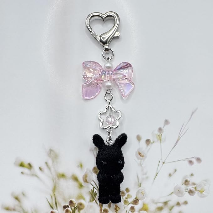Cute Fuzzy rabbit Keychain for Women - Y2K Plush Bow Bag Charm Decor, Kawaii Kitty Pendant Gift for her