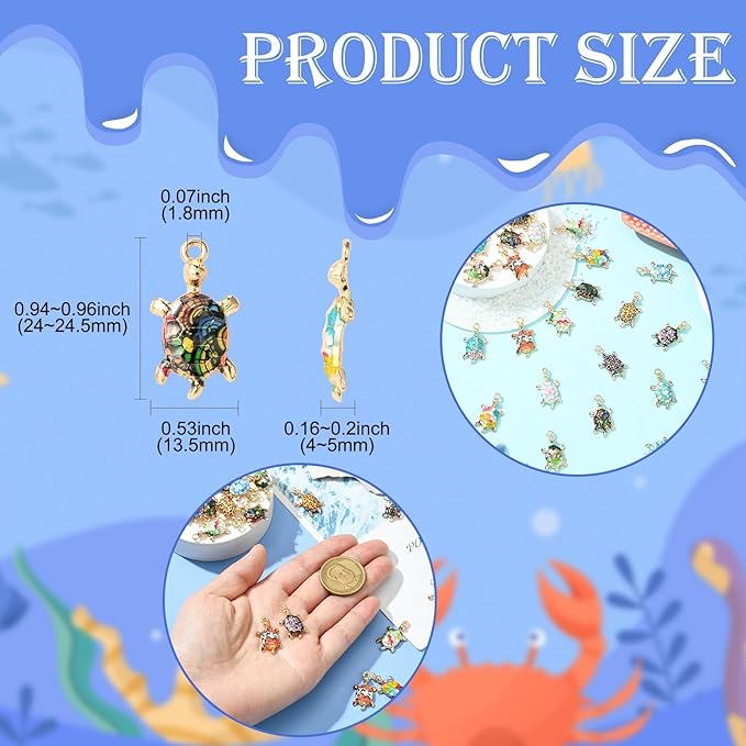 Stiesy 30 Pcs 15 Styles Alloy Enamel Tortoise Charms Pendants Colorful Sea Animal Turtle Dangle Charms Pendant for DIY Jewelry Making Necklace Bracelet Earring keychain Crafts