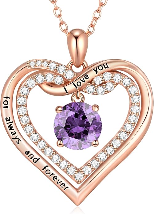 G&GEMSJEW Infinity Heart Birthstone Necklaces for Women, 925 Sterling Silver Jewelry, Pendant Heart Necklaces Birthday Anniversary Christmas Gift for Women Wife Mom Girlfriend Lady