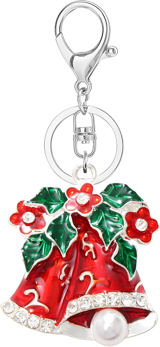 Dreuyet Christmas Keychain Rhinestone Crystal Christmas Tree Santa Purse Bag Handbags Charms for Women Lady Friends