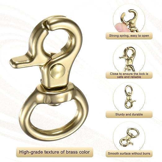 2-Pack Trigger Snap Hooks, 1.41" Brass Swivel Trigger Snaps Claw Spring Clasps Hooks for Shoulder Straps/Keychain Buckle/Belts, Lobster Clips 0.51" Ring ID