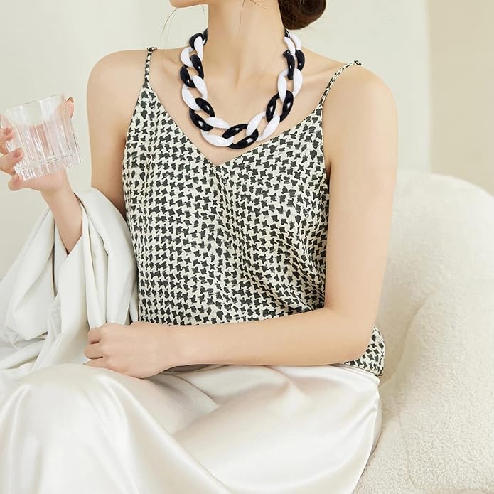 Firstmeet Chunky Acrylic Necklace Smooth Chain Link Cool Statement Choker Cuban Style Jewelry Gift for Women