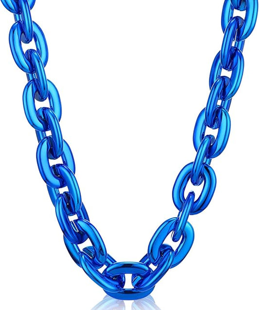 Remuuly Plastic Chain Necklace Chunky Big Fake Necklace Hip Hop Rapper Giant Turnover Chain Costume for Halloween