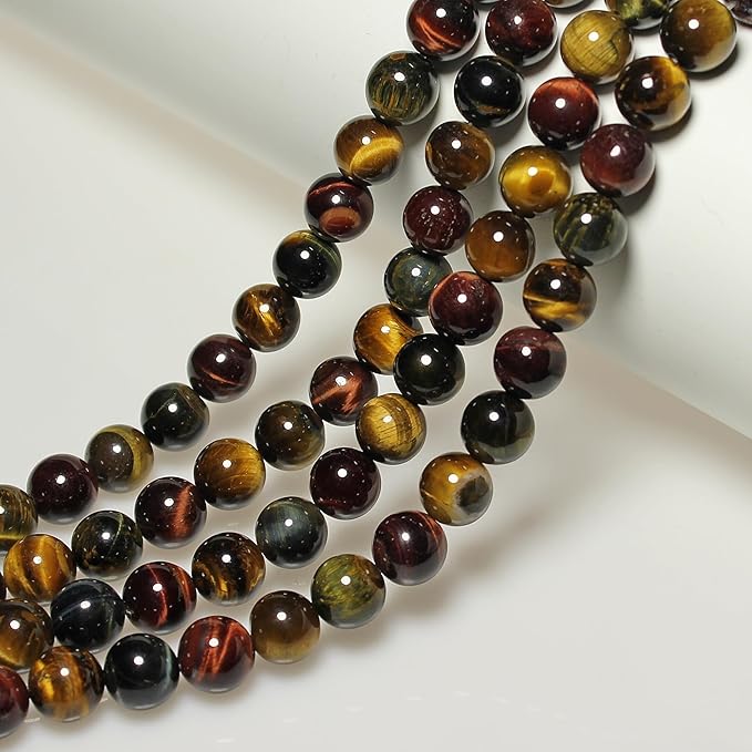 MJDCB Natural Stone Beads 6mm 60pcs Round Three Color Tiger's Eye Loose Gemstone Bead Charms for Jewelry Making Bracelet Necklace Earring Pendant