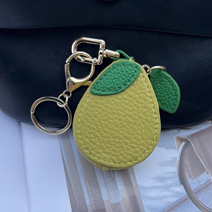Avocado Coin Purse Leather Coin Purse Keychain, Cute Fruit Bag Charm with Zipper, Y2K Preppy Aesthetic Key Ring Accessory for Women Girls Handbag Backpack Decor