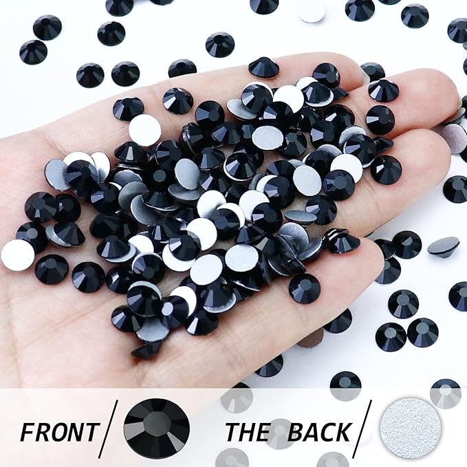288PCS SS34 Crystal Glass Flatback Rhinestones, Black Round Flat Back Crystal Gems for Nail Art and Craft Clothes, Glue Fix Diamond Stones (7.1-7.3mm)
