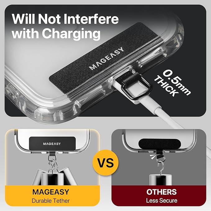 MAGEASY 2-In-1 Cell Phone Lanyard Crossbody - Universal Crossbody Phone Leash & Wrist Strap with Built-in Keychain, Phone Tether Tab | Anti Drop & Anti Theft for Daily & Travel (Concrete Grey)