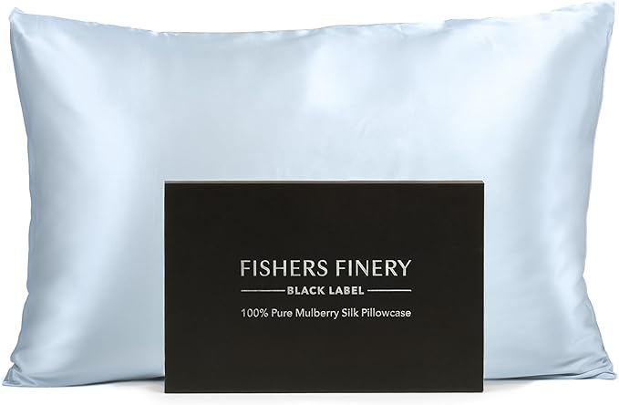 Fishers Finery 30mm 100% Pure Mulberry Silk Pillowcase, Quality Tested (Blue, Standard)