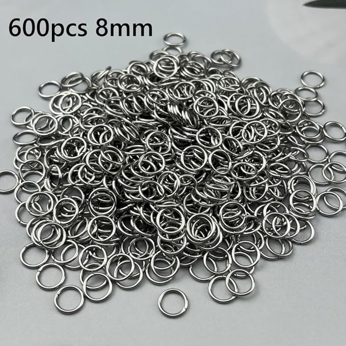 600pcs 8mm Stainless Steel Jump Rings Connector Rings for DIY Craft Jewelry Making Necklaces Bracelet Earrings Keychains