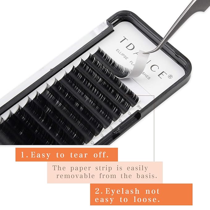 TDANCE Classic Lash Extensions Flat Lashes Eyelash Extensions 0.15mm CC Curl Ellipse Eyelash Extensions 8mm Mixed Black Matte Individual Lashes Salon Use(Flat,CC-0.15,8mm)