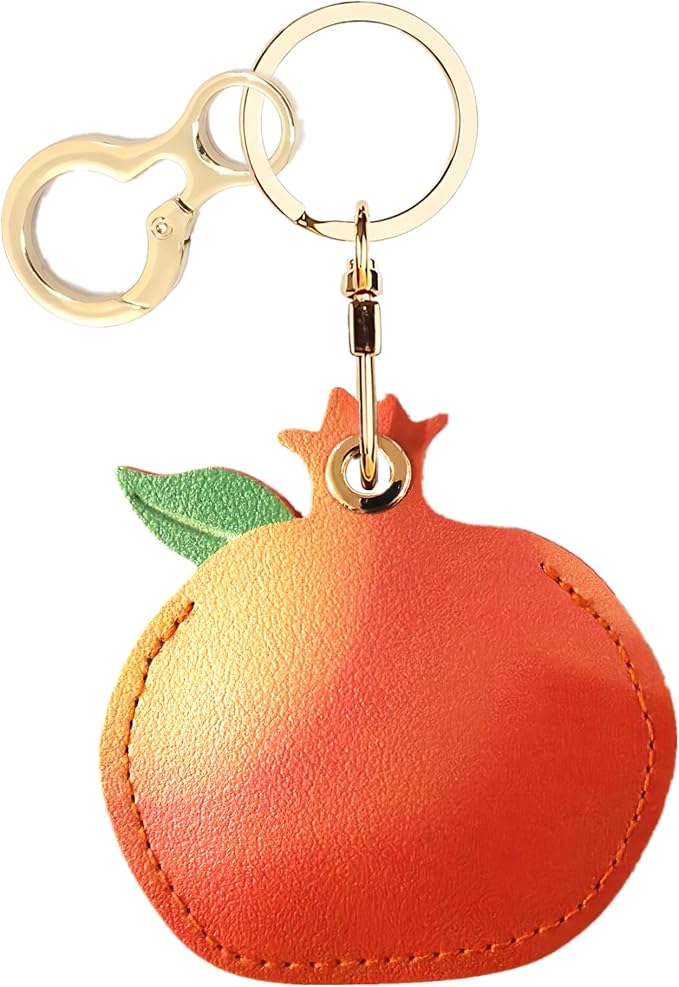 Leather Keychain Holder Case Compatible with AirTag,Cute Protective Apple Air Tag Cover with Keychain Ring,Anti-Scratch Finder GPS Tracker Case for Wallet Keys,Bag,Pets(Pomegranate)