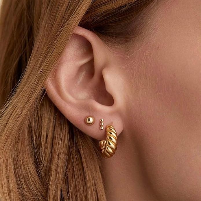 Freekiss 3 Pairs Gold Hoop Earrings Set: Dainty Stud Earrings Trendy Small 14K Gold Plated Hypoallergenic Dangle Cartilage Huggie Hoop Earrings for Women Gold Jewelry for Women Gifts