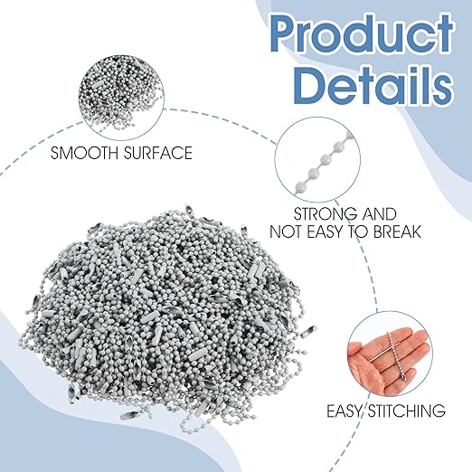 JIEYAO 300Pcs 3.9 Inch Ball Chains, 2.4mm Bead Keychain Connectors Bulk Keychain Tag Metal Tag Chains for DIY Jewelry Making, Dog Tags, Craft Extensions