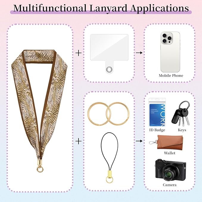 ZOOEASS Phone Lanyard Charm with Tether Tab Neck Lanyards for ID Badges Car Key Women Cute Scarf Keychain Strap Around Neck