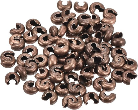 uxcell 100pcs Crimp Bead Covers, 4mm/0.16" Half Round Open Crimp Beads Knot Cover Metal Small Loose Beads End Tip for Bracelet Jewelry Making Craft DIY, Red Bronze