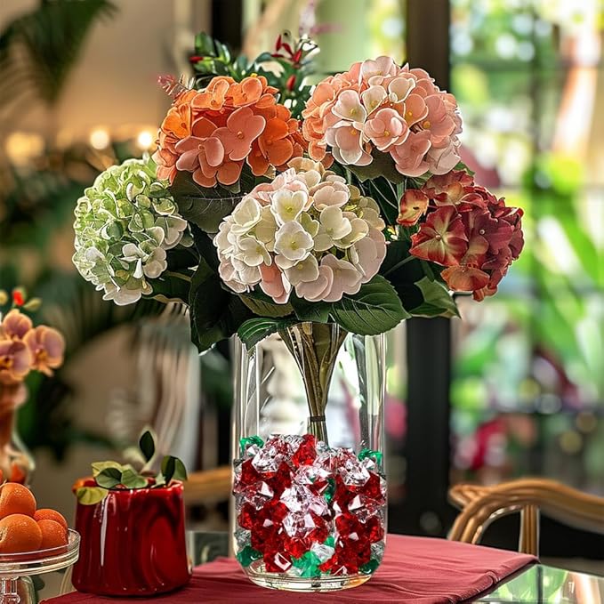 HappyFiller Christmas Decoration 14OZ Fake Ice Rocks Cubes Acrylic Gems Stones,Table Scatters, Photography Props Vase Fillers,Wedding,Crafts,Home Centerpieces,Candle Holder,Red,Green,Clear Mix