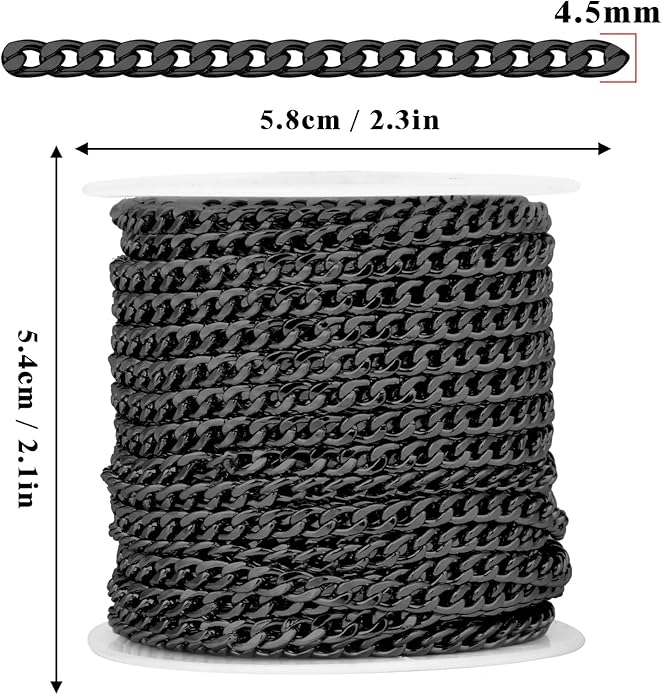 16.5 Ft Stainless Steel Curb Chains, 5mm 6mm 7mm 9mm Cuban Chain Roll Bulk for Jewelry Making