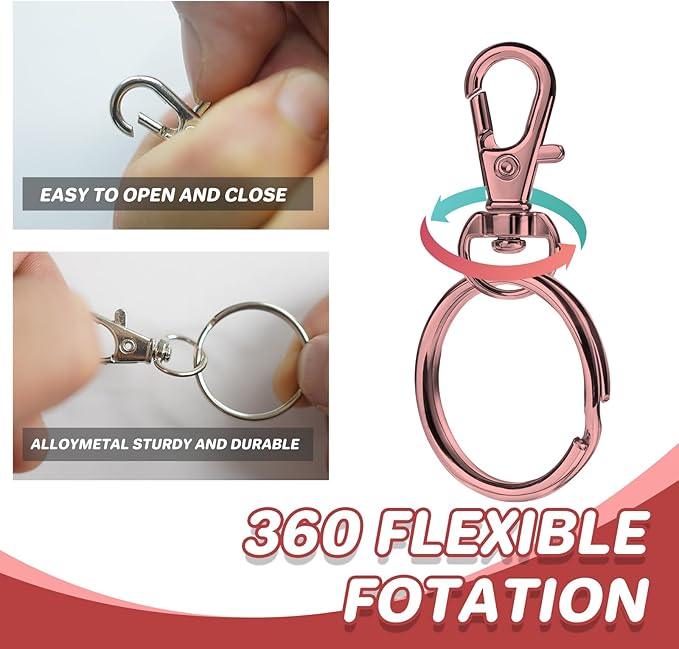 Keychain, 68PCS Swivel Snap Hooks with Key Rings, Metal Lobster Claw Clasp,34PCS Keychains Clips Hooks and 34PCS Key Chain Rings,Keychain Rings for DIY Crafts,Jewelry Making (Rose Gold)