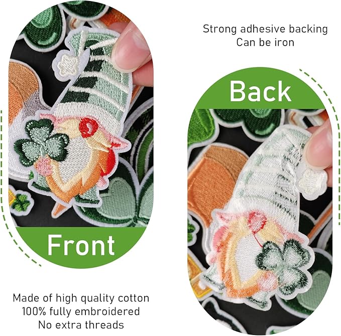 WILDREEDS 9 Pieces Assorted Styles St. Patrick's Day Iron on Patches, Irish Clover Lucky Shamrock Embroidered Patch for Clothing, T-Shirt, Backpacks, Hats, Jeans, Jackets