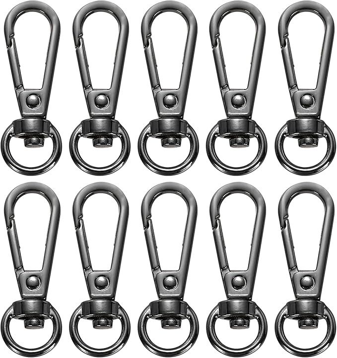 PATIKIL Swivel Lobster Claw Clasps 10pcs Push Gate Snap Hook Metal Trigger Clips Purse Hardware for Keychains Purse Handbag Makings DIY Crafts, Black