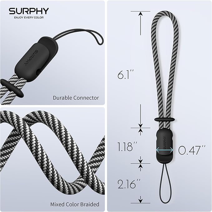 SURPHY 2 Pack Phone Lanyard for Cellphone Case, Phone Wrist Strap for Case, Cellphone Strap with 2-Color Braided, Charm Wrist Lanyard for Women, Cellphone Wrist Lanyard for Women, Black & Black