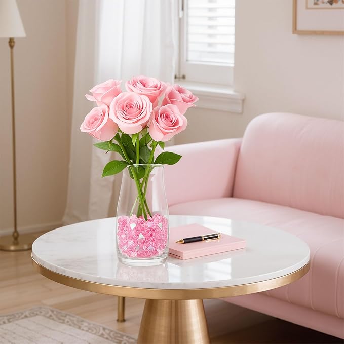 DomeStar 550PCS Bright Pink Vase Fillers, Acrylic Fake Crushed Ice Rocks Pink Gems Crystals Plastic Diamonds for Vase Fillers Centerpiece Fish Tank Table Scatter Photography Props Display Decoration