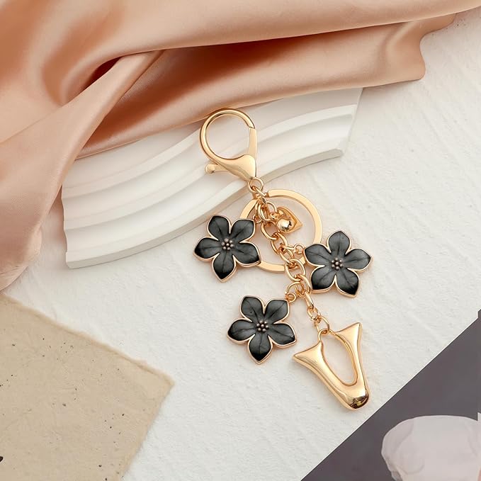 Snycler Bubble Initial Keychain Graceful Flower for bags car remote–A-Z Letter Charms for Women