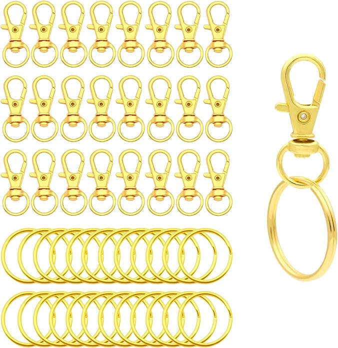 Swivel Snap Hooks with Split Key Rings Premium Metal Silver Lobster Claw Trigger Clasps for Keychain Clip Lanyard Bag Purse Tag Jewelry Making Crafts