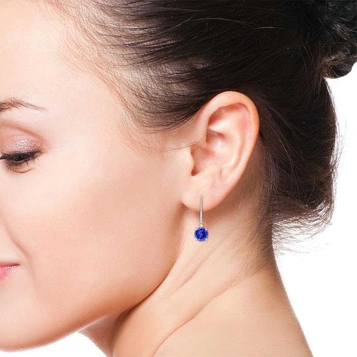 ANGARA Natural Tanzanite Earrings for Women | Tanzanite and Diamond Leverback Drop Earrings in 14K Solid Gold/Platinum | December Birthday, Anniversary, Gemstone Jewellery Gift