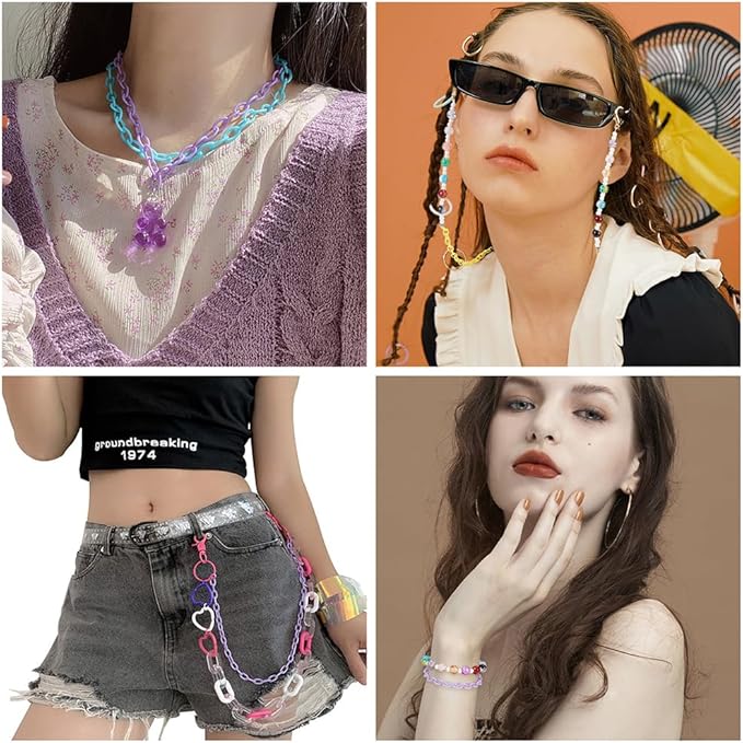 SUNNYCLUE Colorful Jewelry Chain Plastic Chains Links ABS Acrylic Cable Curb Chain Bird Toys Chains for Jewelry Making Chain