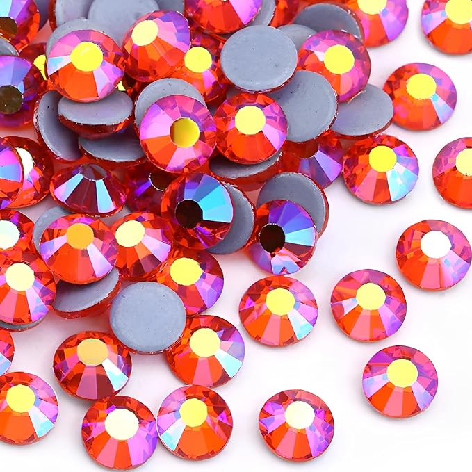 Hot Fix Crystal Flatback Rhinestones Glass Diamantes Gems 8.4mm(40ss 144pcs, Red AB)