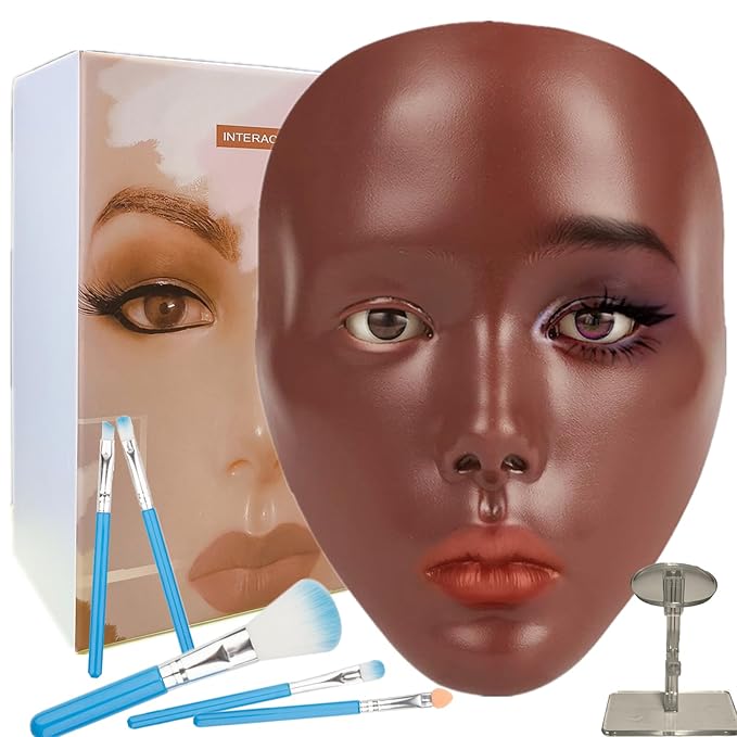 Lifelike Makeup Mannequin Face with Practice Board, Silicone Full Face Practice Eyelash Eye Shadow, for Emerging Makeup Artist, Girl's Gift, Reusable