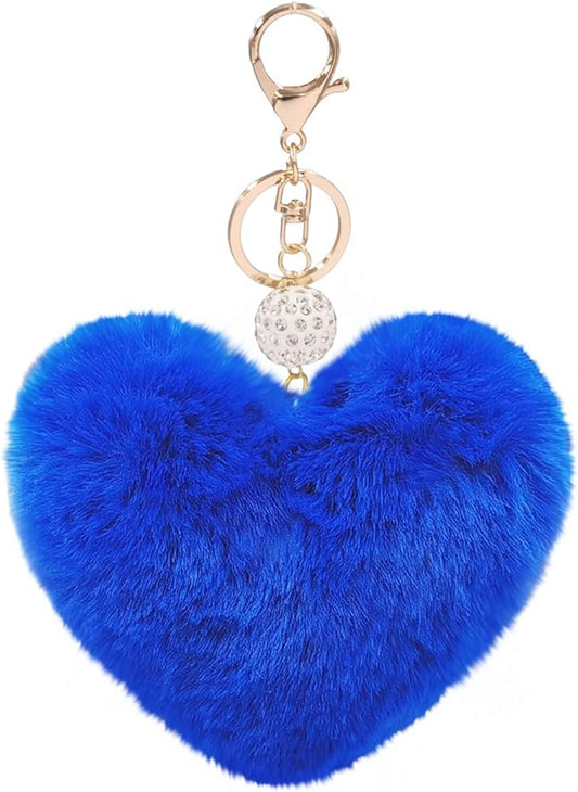 Women's Heart Faux Fur Pom Pom Key Chains Bag Accessory Puffball Keyring Backpack Charms for Girls
