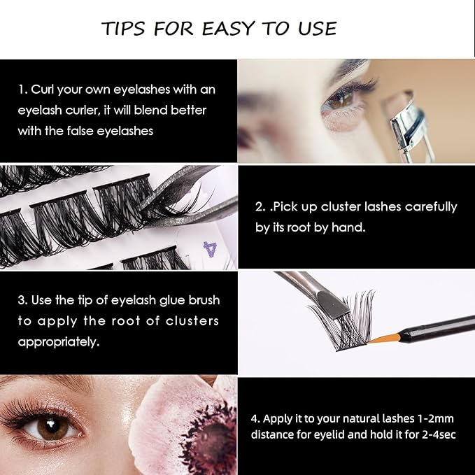 Cluster Lashes 72 Individual Lashes Clusters Eyelash Extensions False Eyelashes DIY Lash Extension Kit Reusable False Eyelashes Natural Look Mix 10-16mm-DM01