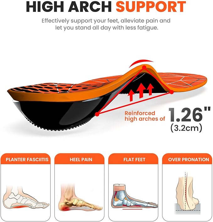 Plantar Fasciitis Arch Support Insoles - Welnove Heavy Duty High Arch Inserts Standing All Day, Fatigue Reduce - Orthotic Cushion for Foot Pain, Flat Feet, Heel Spurs, Man & Women, Fit Most Shoes (XL)