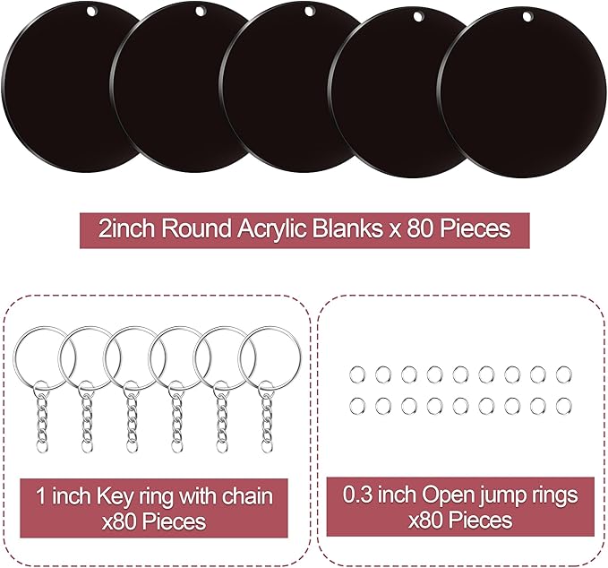 240 Pieces Bulk Black Acrylic Keychain Blanks Tag Accessories for Everyday DIY Crafts