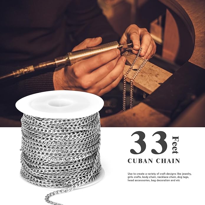 16.5 Ft Stainless Steel Curb Chains, 5mm 6mm 7mm 9mm Cuban Chain Roll Bulk for Jewelry Making
