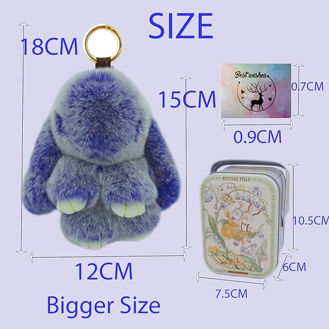 Bunny Keychain with Tin,Bunny Handmade Soft Pompom Charms,Fluffy Keychain Accessories for Womens