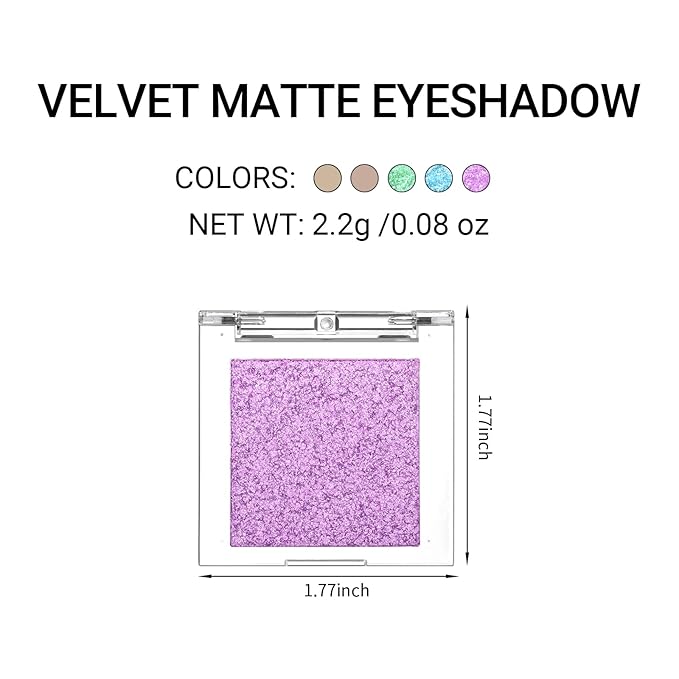 Erinde Glitter Shimmer Sparkle Eyeshadow Palette, Pink Purple Glitter Sparkle Eye Shadow Makeup, Single Monochrome Long-Lasting Eye Makeup, Smooth Formula Vegan & Cruelty-Free, C08 Pink Lilac Sparkle