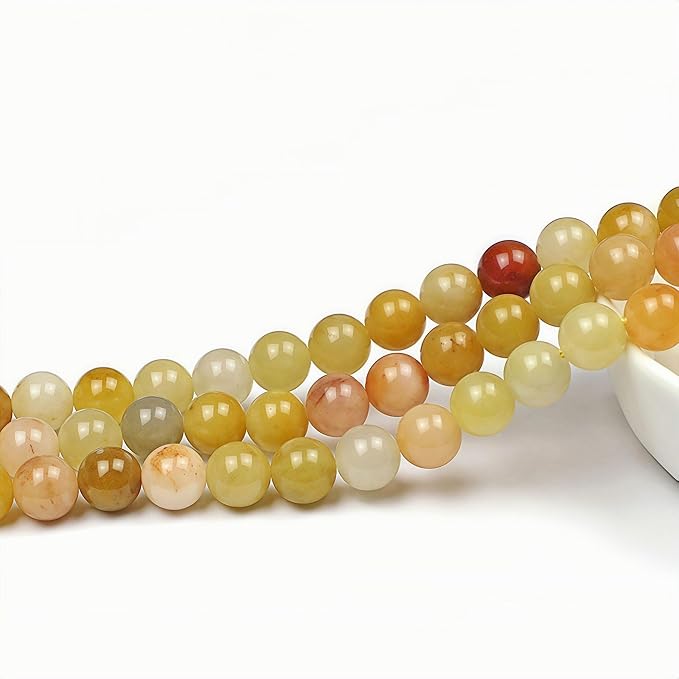 MJDCB Natural Stone Beads 10mm 35pcs Round Mixed Color Yellow Jade Loose Gemstone Bead Charms for Jewelry Making Bracelet Necklace Earring Pendant