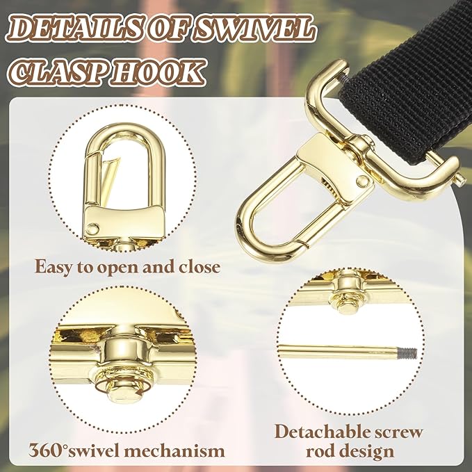 PATIKIL 1.3 Inch Swivel Clasp Hooks, 2 Pcs Detachable Snap Hook with Screw Bar, Swivel Lobster Claw Clasps for Bag Strap Replacement Purse Lanyard DIY Craft Hardware, Light Gold