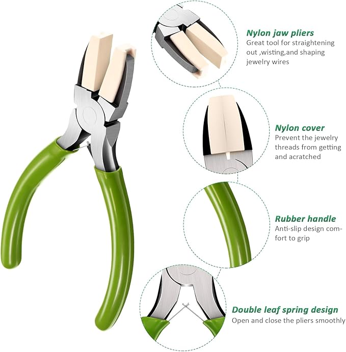 2 Packs Nylon Nose Pliers Double Nylon Pliers Carbon Steel Jewelry DIY Tools for Beading Looping Shaping Wire Jewelry Making and Other Crafts, 5.3 Inch