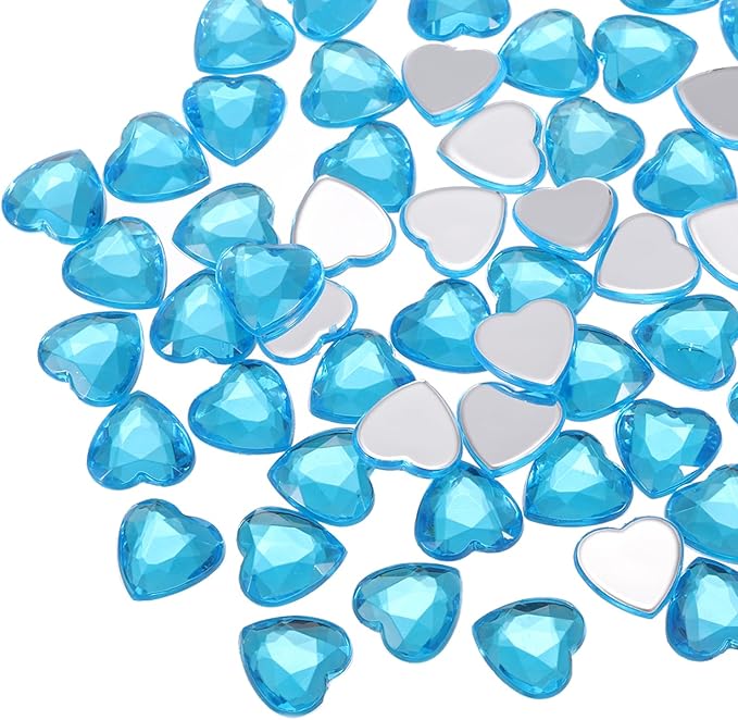MECCANIXITY 40 Pcs Acrylic Heart Rhinestone 12mm Flat Back Plastic Gems Jewelry Stickers for Craft Bead Face Painting Costume Jewelry Making, Lake Blue