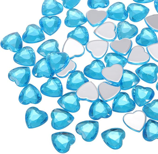 MECCANIXITY 40 Pcs Acrylic Heart Rhinestone 12mm Flat Back Plastic Gems Jewelry Stickers for Craft Bead Face Painting Costume Jewelry Making, Lake Blue